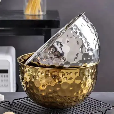 Mixing Bowl Gold Water Drops Hammered Salad Bowl