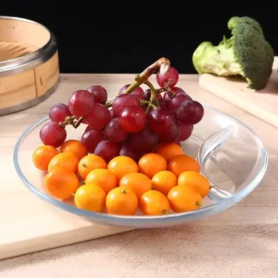 1pc Divided Food Plate - Glass Dinnerware Smooth for Easy Cleaning for Serving Snacks Fruit and Steak Transparent Design Safe for Daily Use Round 10 inch secondary