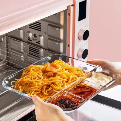 1pc Divided Food Plate - Glass Dinnerware Smooth for Easy Cleaning for Serving Snacks Fruit and Steak Transparent Design Safe for Daily Use Round