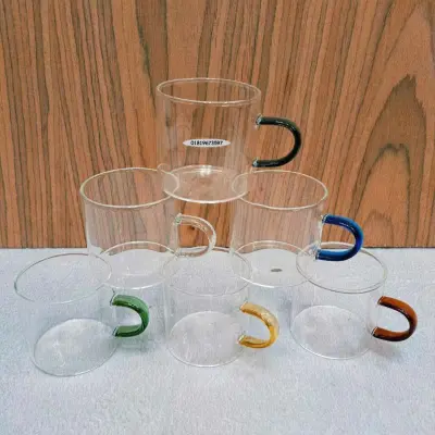 Premium Colorful Handle Borosilicate Glass Cup Set (6 Pcs)