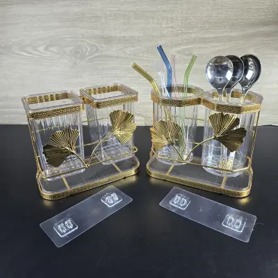 Elegant Cutlery Holder - Gold-Finished Stand