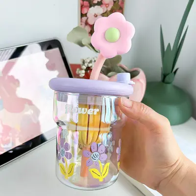 Aesthetic Kawaii Glass Bottle with Infuser and Decorative Charms