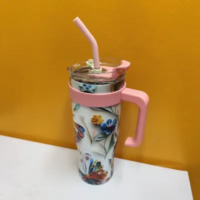 Floral Print Insulated Tumbler with Handle