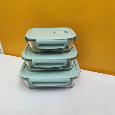 Borosilicate Glass Food Container Set with Airtight Lids (Sky Blue)