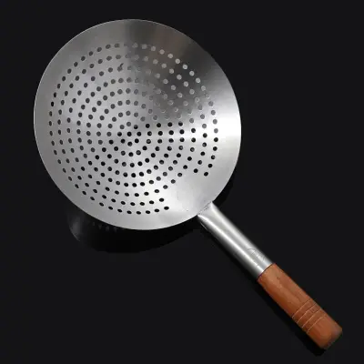 Premium Stainless Steel Spider Strainer with Ergonomic Wooden Handle