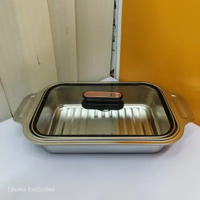 Stainless Steel Serving Dish With Glass Lid (1pcs)