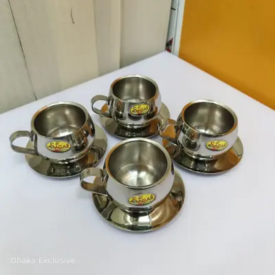 Sagar Premium Stainless Steel Double-Wall Tea & Coffee Cup with Saucer Set