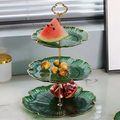 3-Tier Emerald Green Glass Serving Try