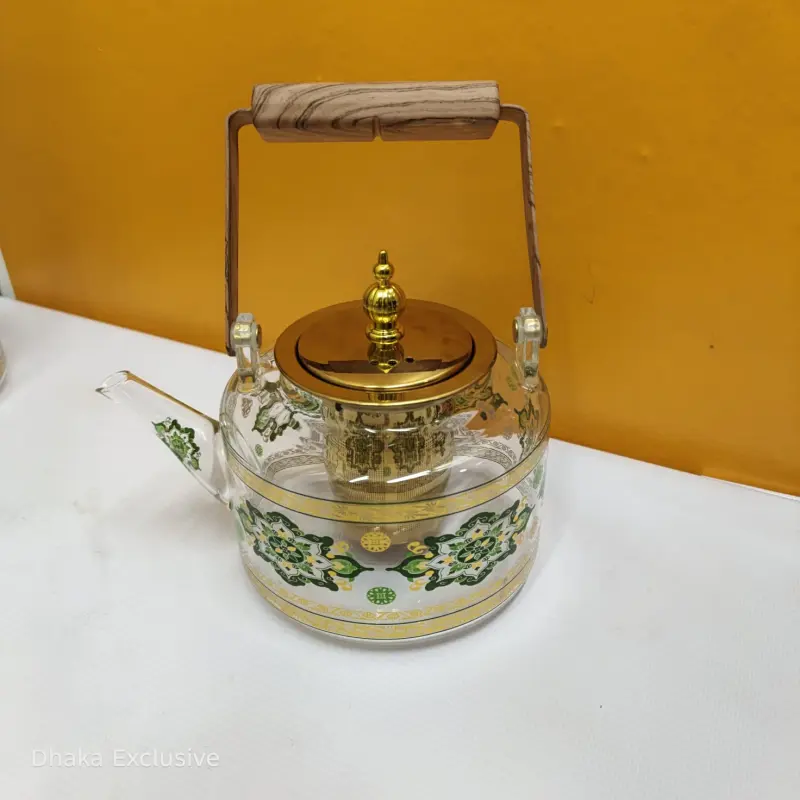 Premium Glass Teapot with Golden Infuser & Wooden Handle