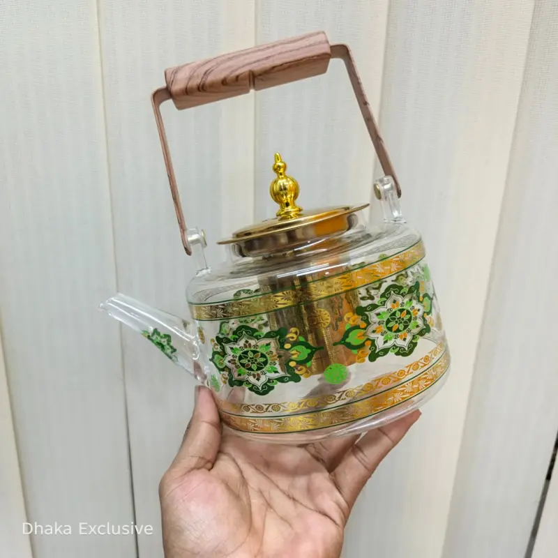 Premium Glass Teapot with Golden Infuser & Wooden Handle