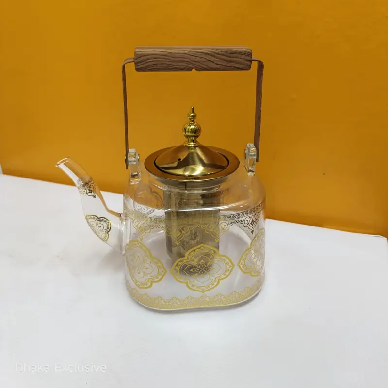Royal Golden Print Glass Teapot with Infuser