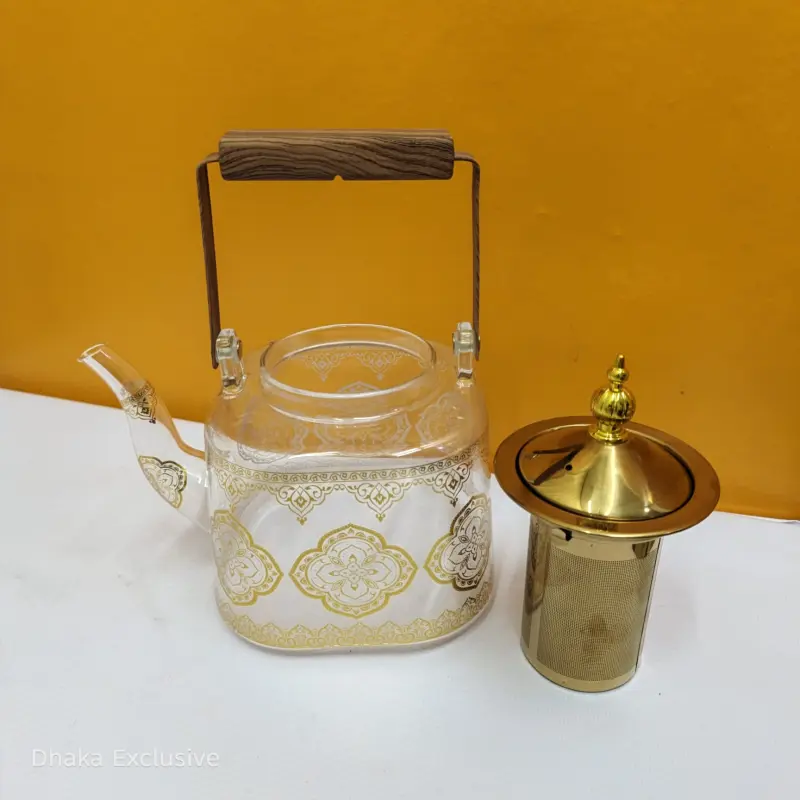 Royal Golden Print Glass Teapot with Infuser