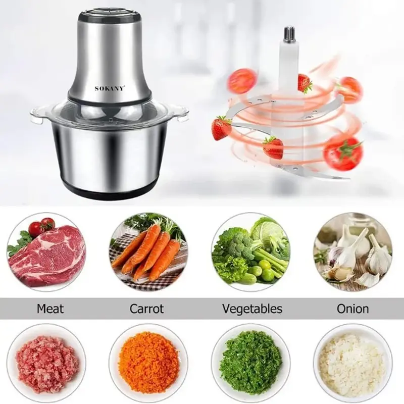 SOKANY 800 W Electric Mini Electric Mincer with 3L Stainless Steel Bowl,