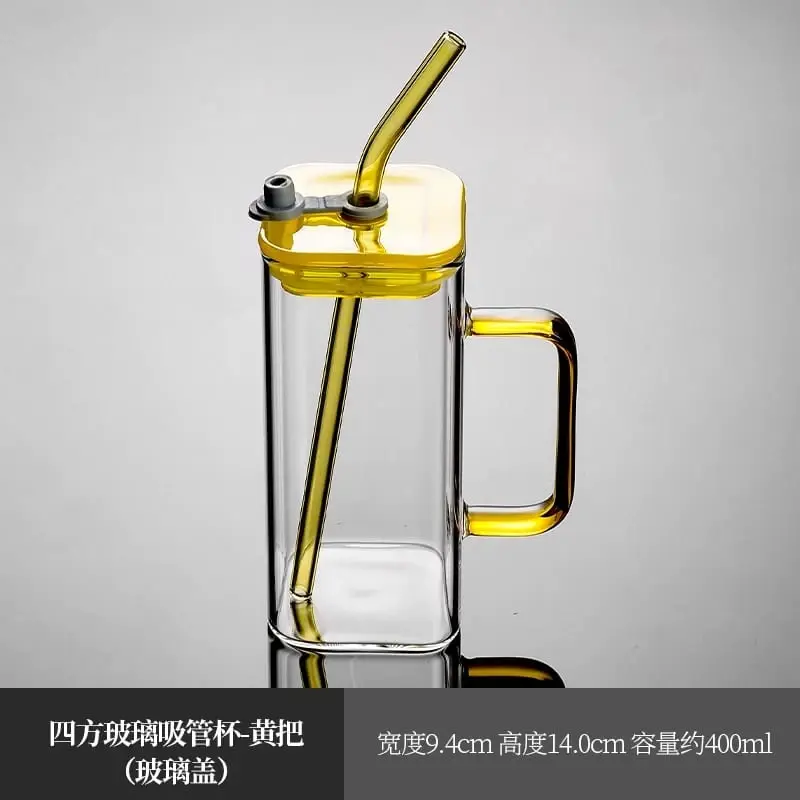 Colorful Glass Mugs with Straw and Lid – 400ml