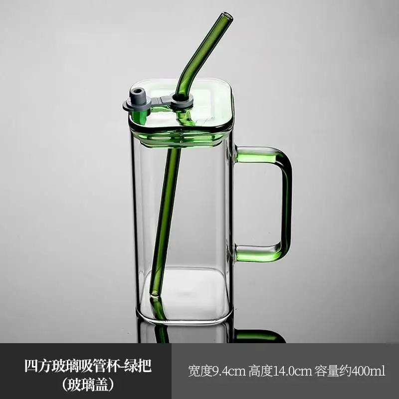 Colorful Glass Mugs with Straw and Lid – 400ml