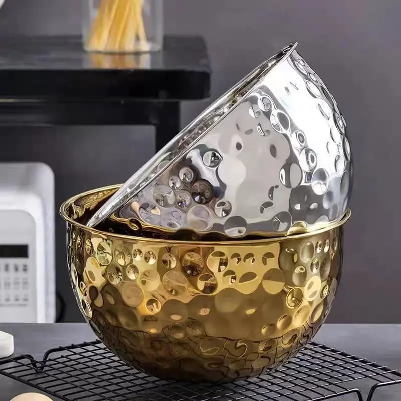 Mixing Bowl Gold Water Drops Hammered Salad Bowl
