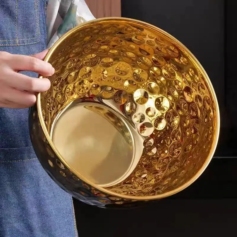 Mixing Bowl Gold Water Drops Hammered Salad Bowl