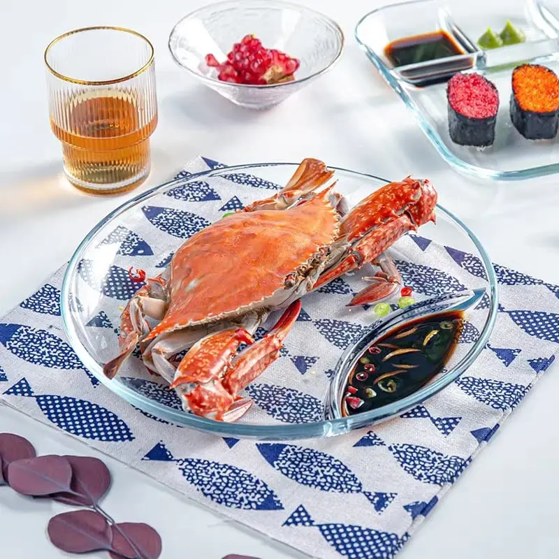 1pc Divided Food Plate - Glass Dinnerware Smooth for Easy Cleaning for Serving Snacks Fruit and Steak Transparent Design Safe for Daily Use Round 10 inch