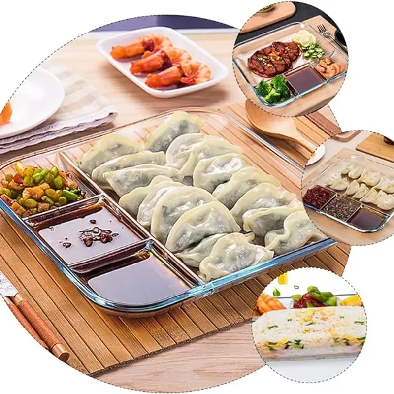1pc Divided Food Plate - Glass Dinnerware Smooth for Easy Cleaning for Serving Snacks Fruit and Steak Transparent Design Safe for Daily Use Round