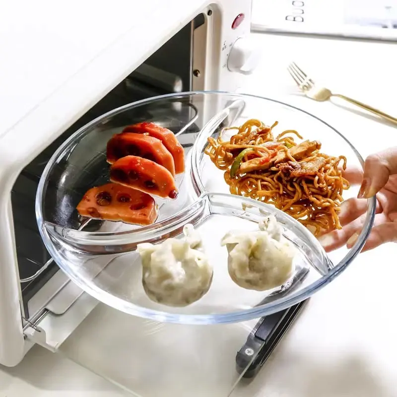 Divided Food Plate - Glass Dinnerware Smooth for Easy Cleaning for Serving Snacks Fruit and Steak Transparent Design Safe for Daily Use squwe