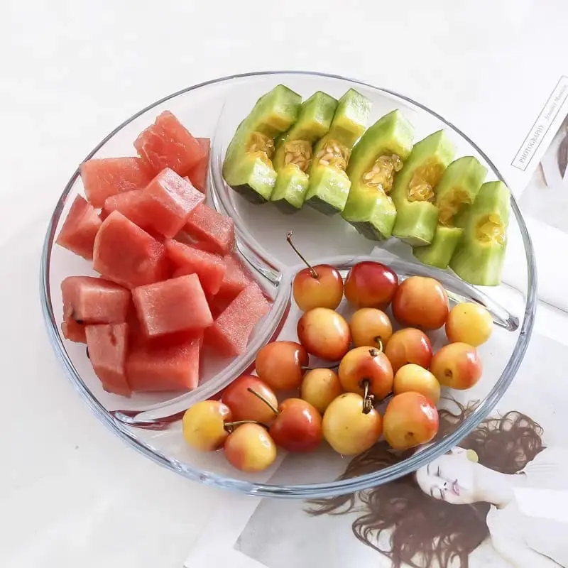 Divided Food Plate - Glass Dinnerware Smooth for Easy Cleaning for Serving Snacks Fruit and Steak Transparent Design Safe for Daily Use squwe