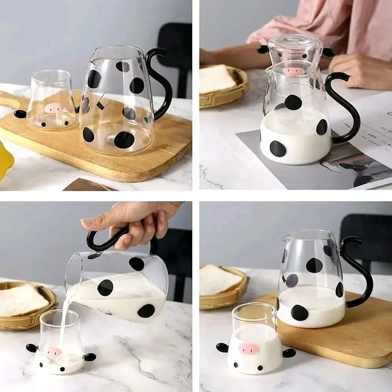 Creative Cow-Themed Glass Pitcher & Cup Set