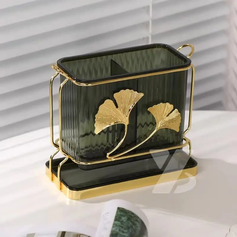 Fiber Plastic spoon holder with metal stand Green 3