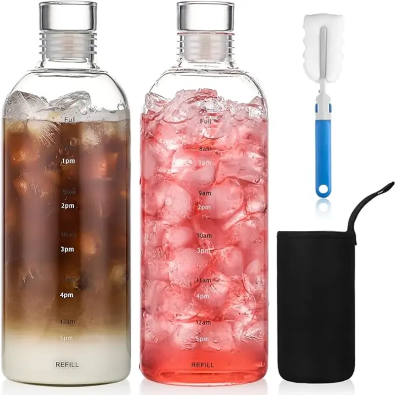 Juice Cute Water Bottle with Time Scale Portable Transparent Water Cup