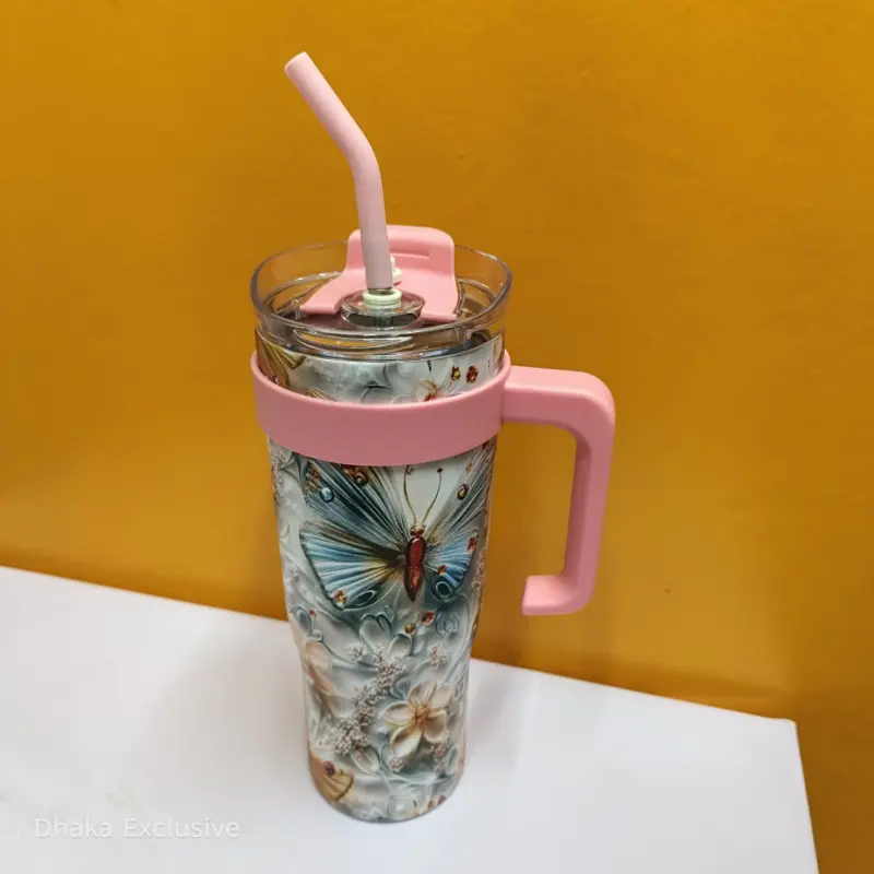 Floral Print Insulated Tumbler with Handle