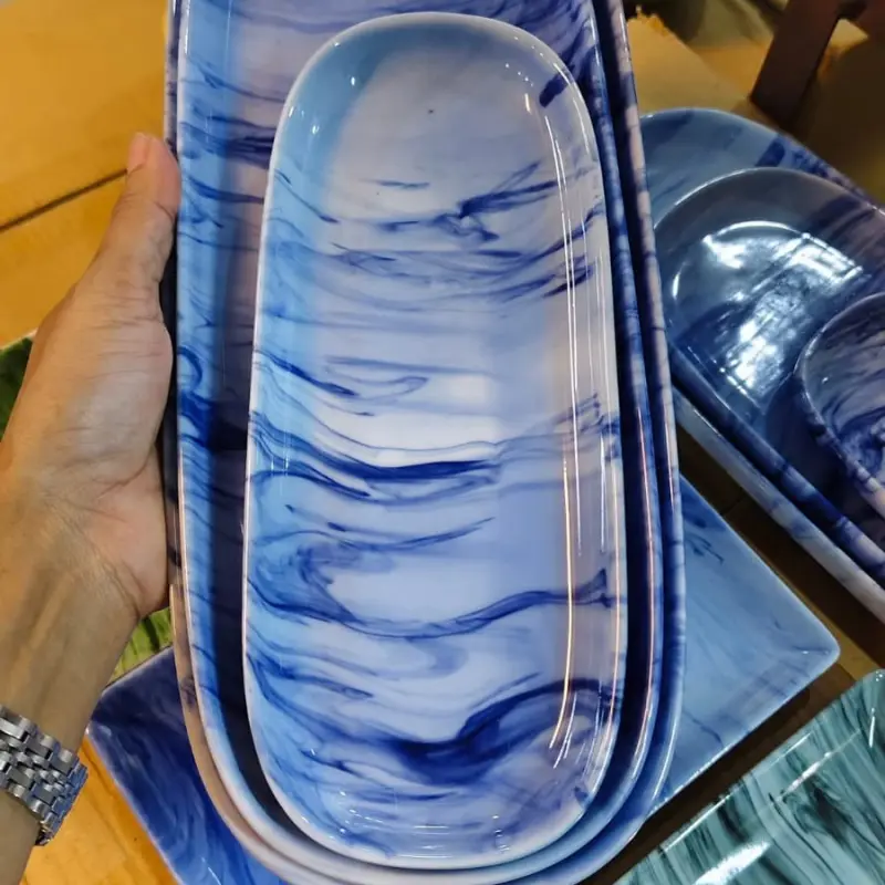 Premium Blue Marble Design Melamine Serving Dish Set