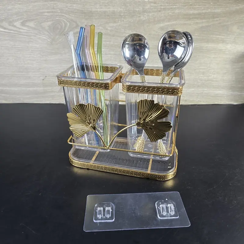 Elegant Cutlery Holder - Gold-Finished Stand