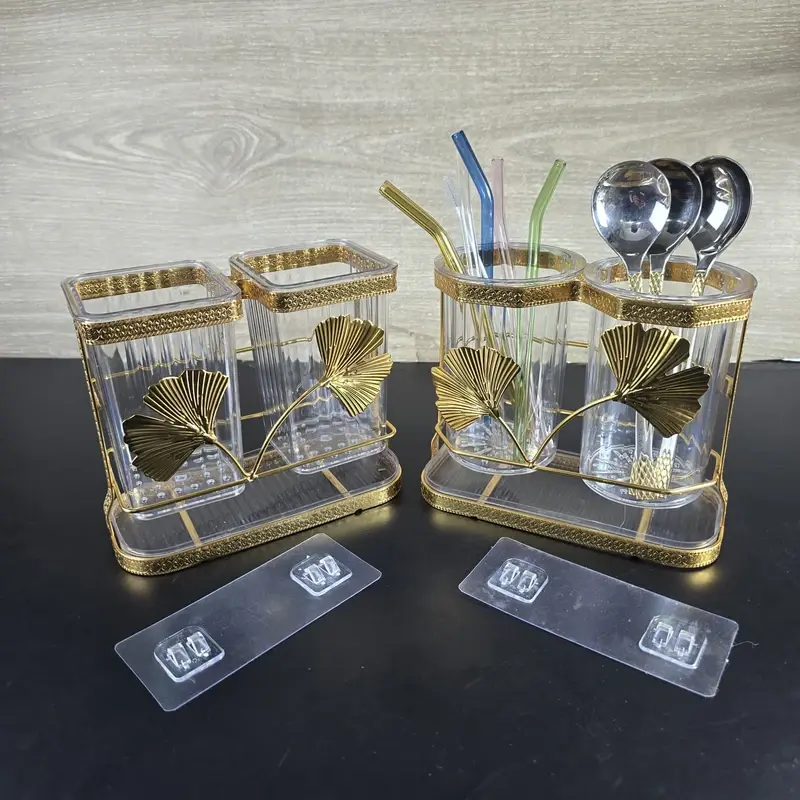 Elegant Cutlery Holder - Gold-Finished Stand