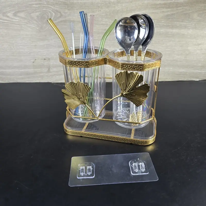 Elegant Cutlery Holder - Gold-Finished Stand