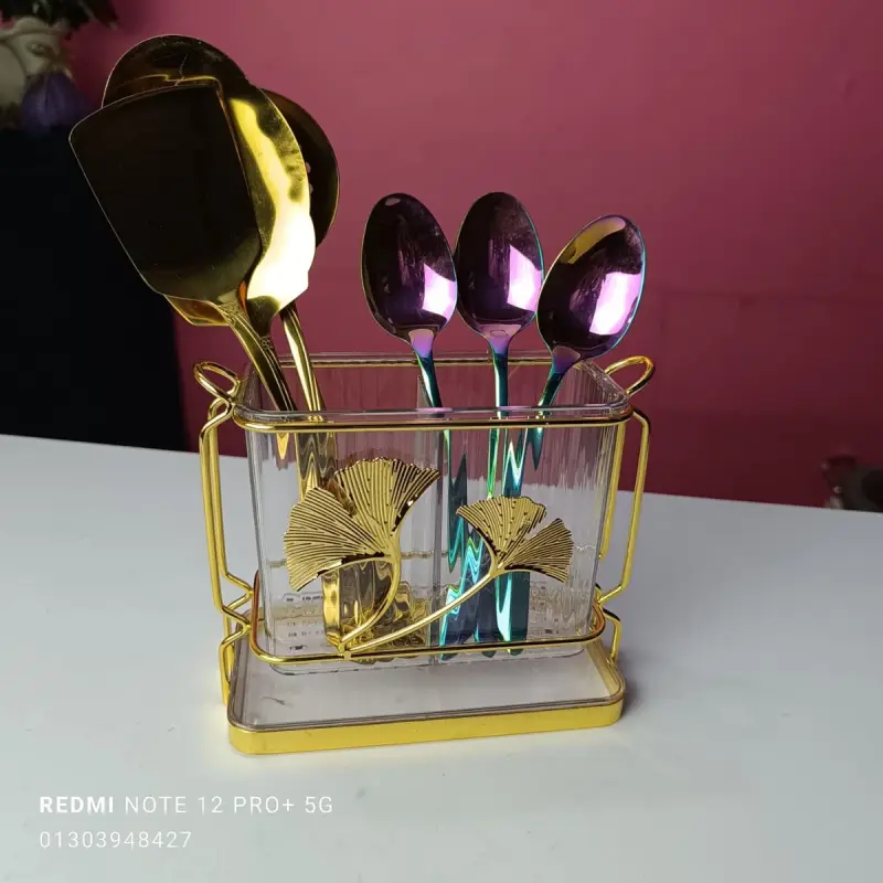 Fiber Plastic spoon holder with metal stand White 2