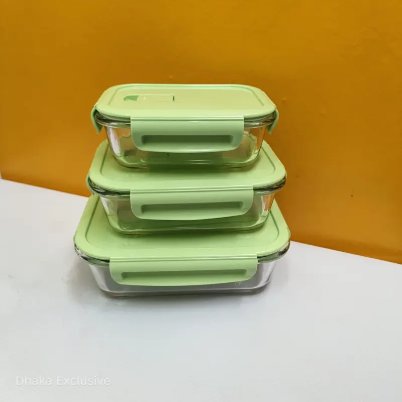 Borosilicate Glass Food Container Set with Airtight Lids (Green)