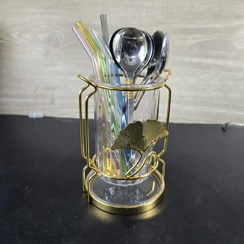 Plastic spoon holder with metal stand- Round