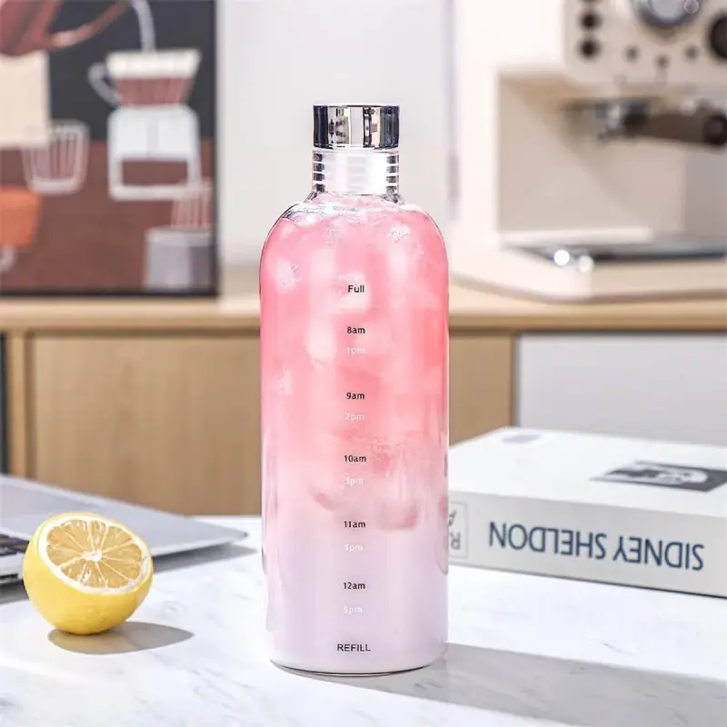 Juice Cute Water Bottle with Time Scale Portable Transparent Water Cup
