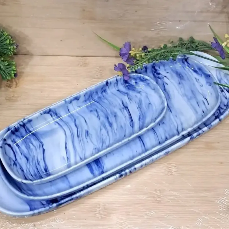 Premium Blue Marble Design Melamine Serving Dish Set