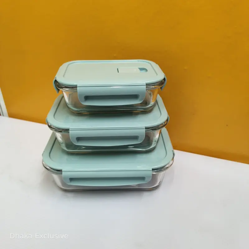 Borosilicate Glass Food Container Set with Airtight Lids (Sky Blue)