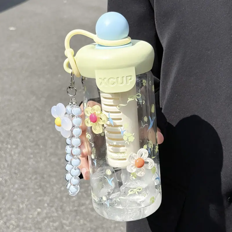 Aesthetic Glass Water Bottle with Infuser and Beaded Charm