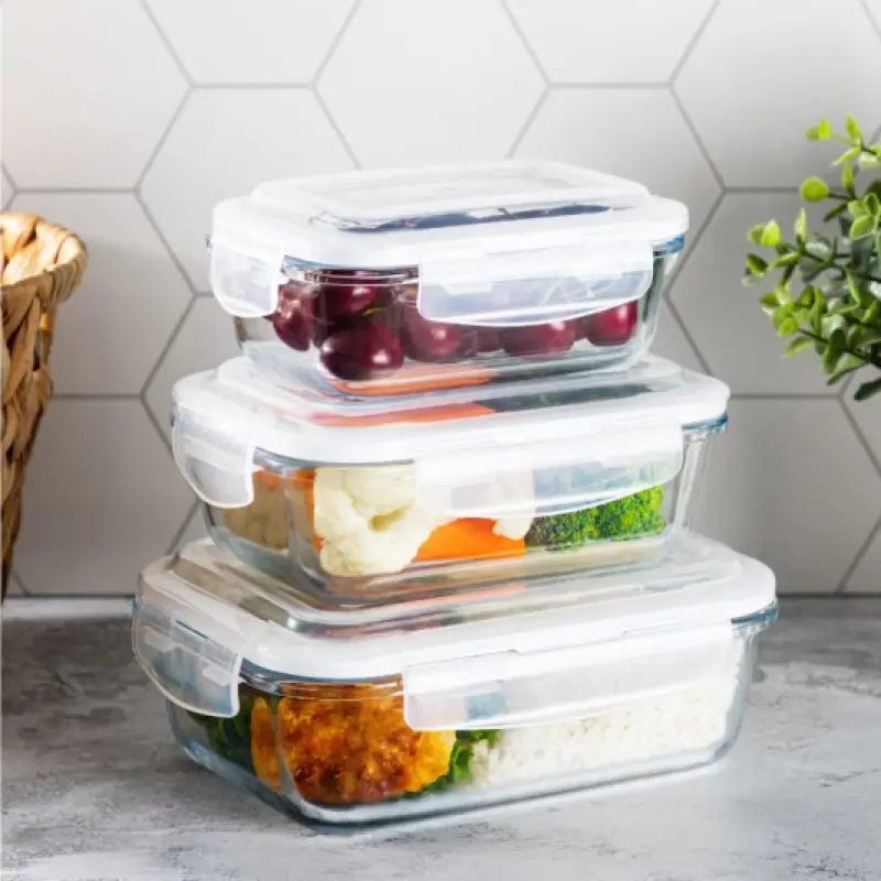 Premium 3-Piece Airtight Borosilicate Glass Food Container Set