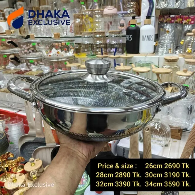 Honeycomb Stainless Steel Non-Stick Wok Pan with Glass Lid