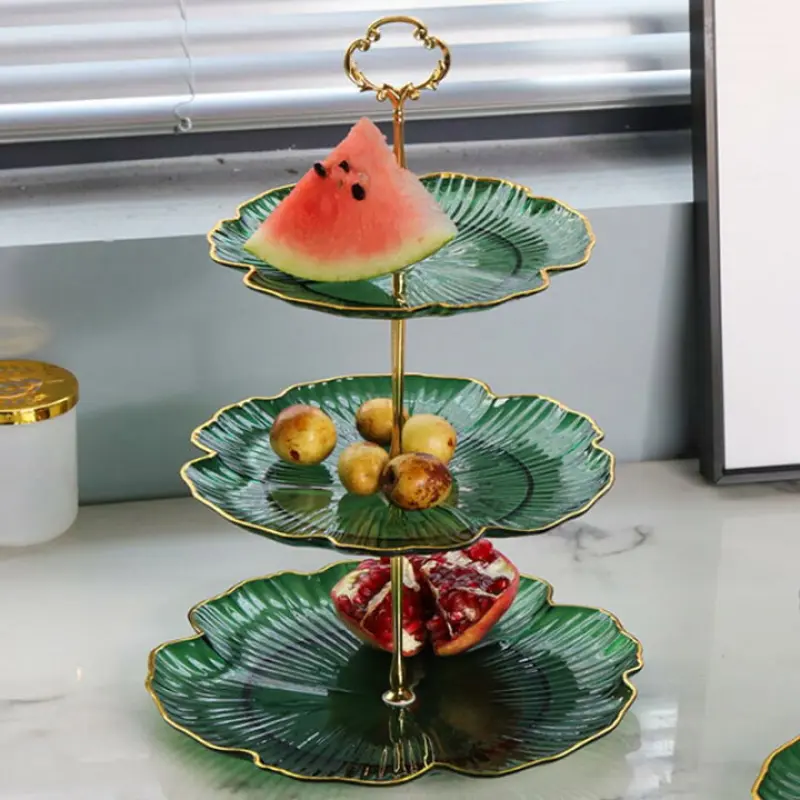 3-Tier Emerald Green Glass Serving Try