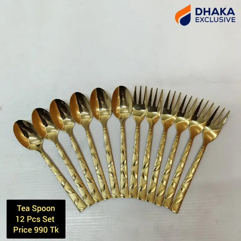 Golden Tea Spoon & Fork 12 Pcs Set