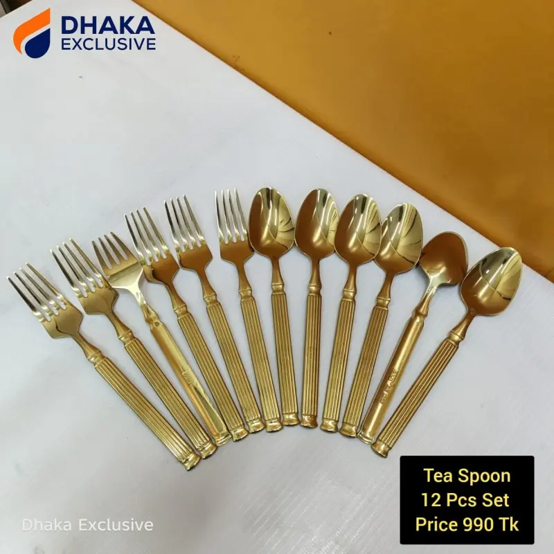 Golden Tea Spoon & Fork 12 Pcs Set
