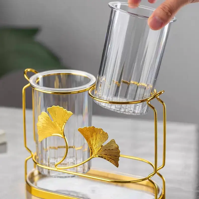 Elegant Cutlery Holder - Gold-Finished Stand Ovel 2 part Separate