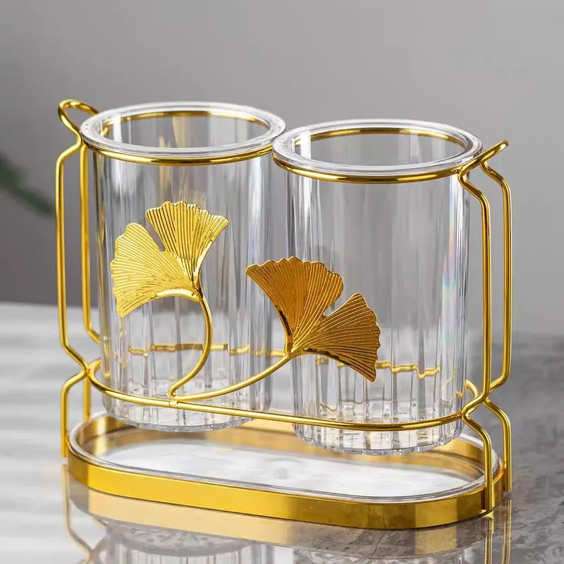 Elegant Cutlery Holder - Gold-Finished Stand Ovel 2 part Separate