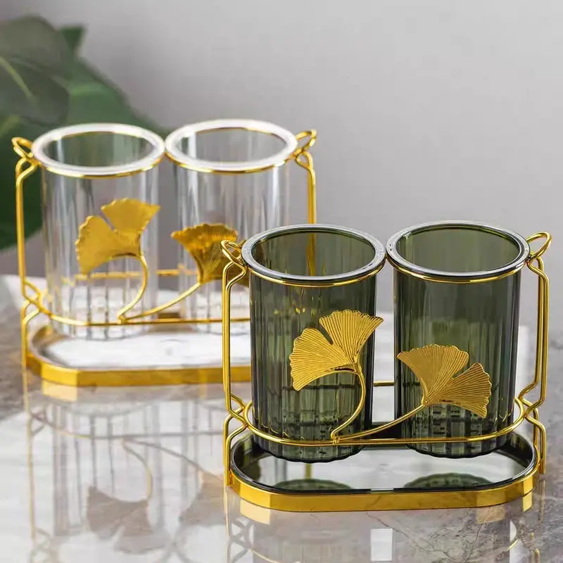 Elegant Cutlery Holder - Gold-Finished Stand Ovel 2 part Separate