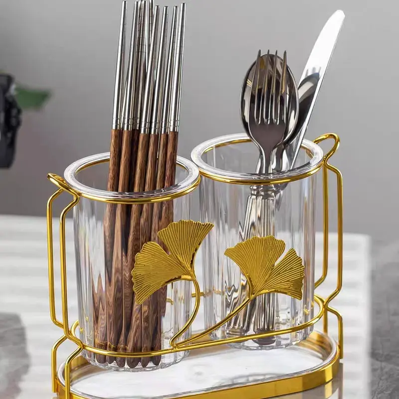 Elegant Cutlery Holder - Gold-Finished Stand Ovel 2 part Separate