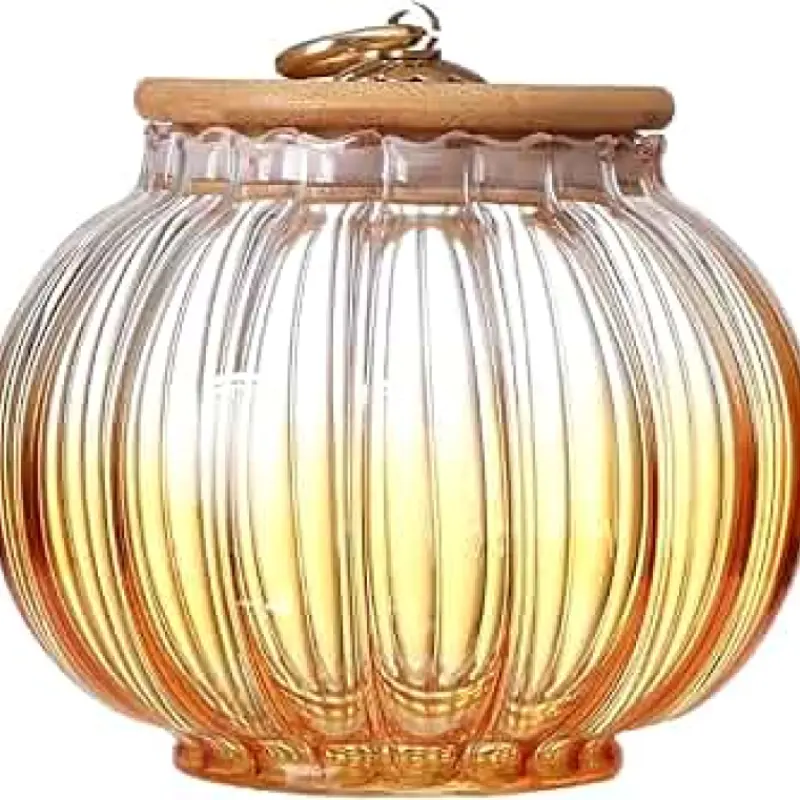 Ribbed Pumpkin Glass Jar with Bamboo Lid